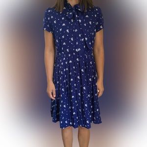 J.Crew Tie & Pleated Dress - Blue with White Flowers - Size 6